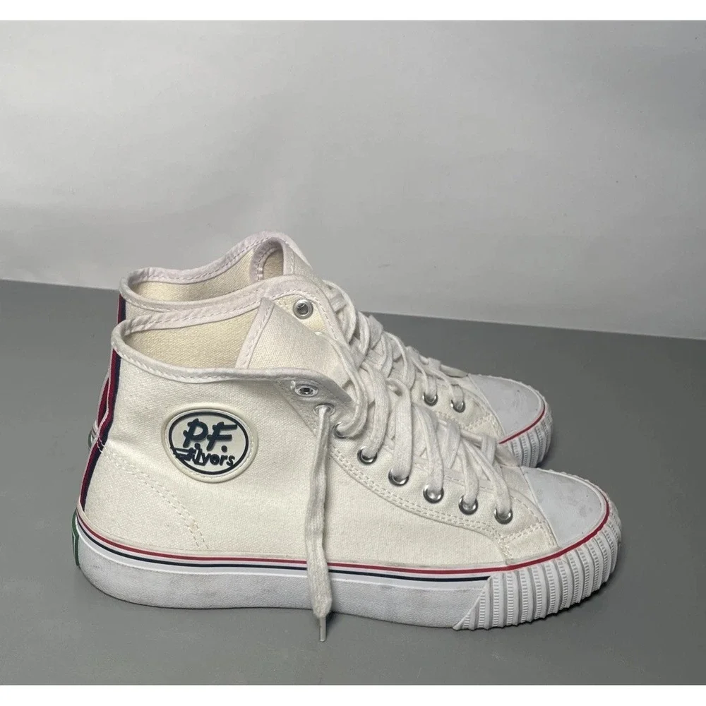 P.F. Flyers Center High Top White Canvas Shoes Sneakers Men's 6.5 Women's 8